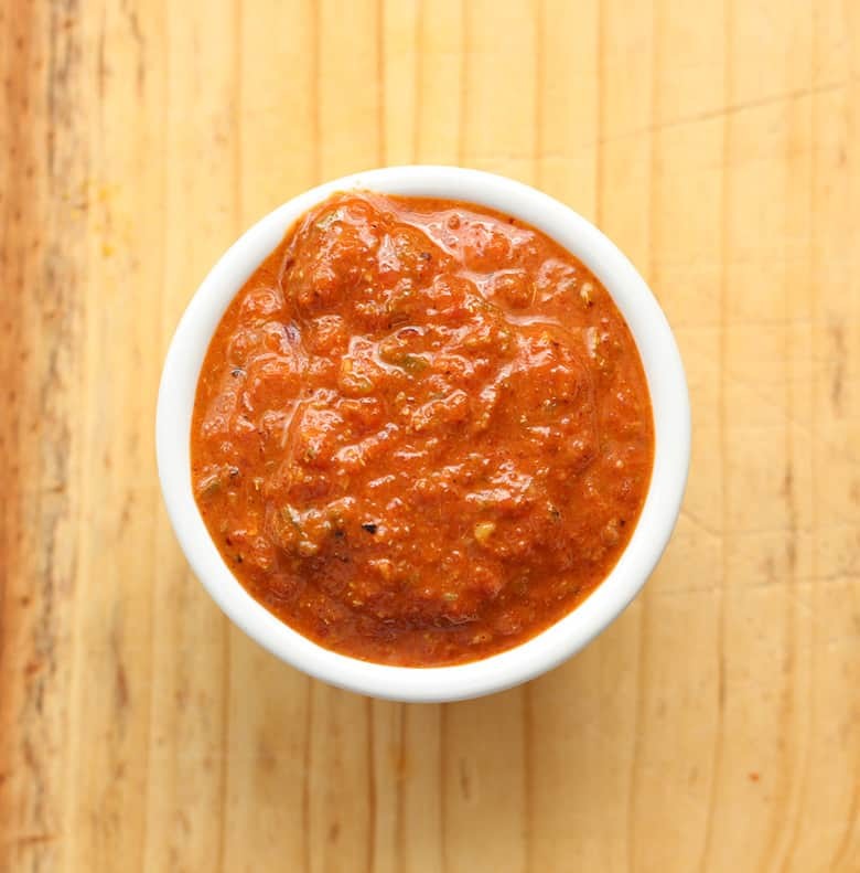 A small bowl of Harissa paste.