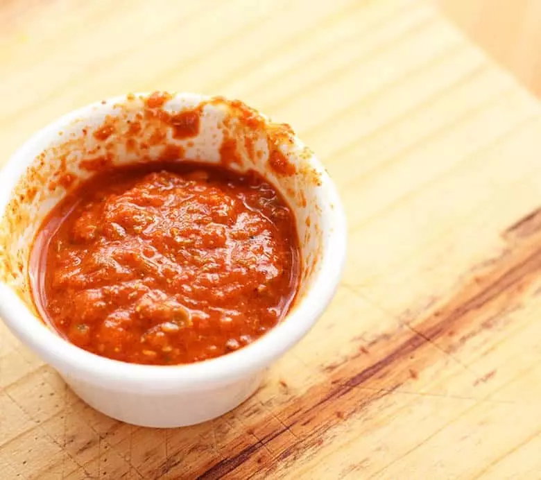 A small bowl of harissa paste.