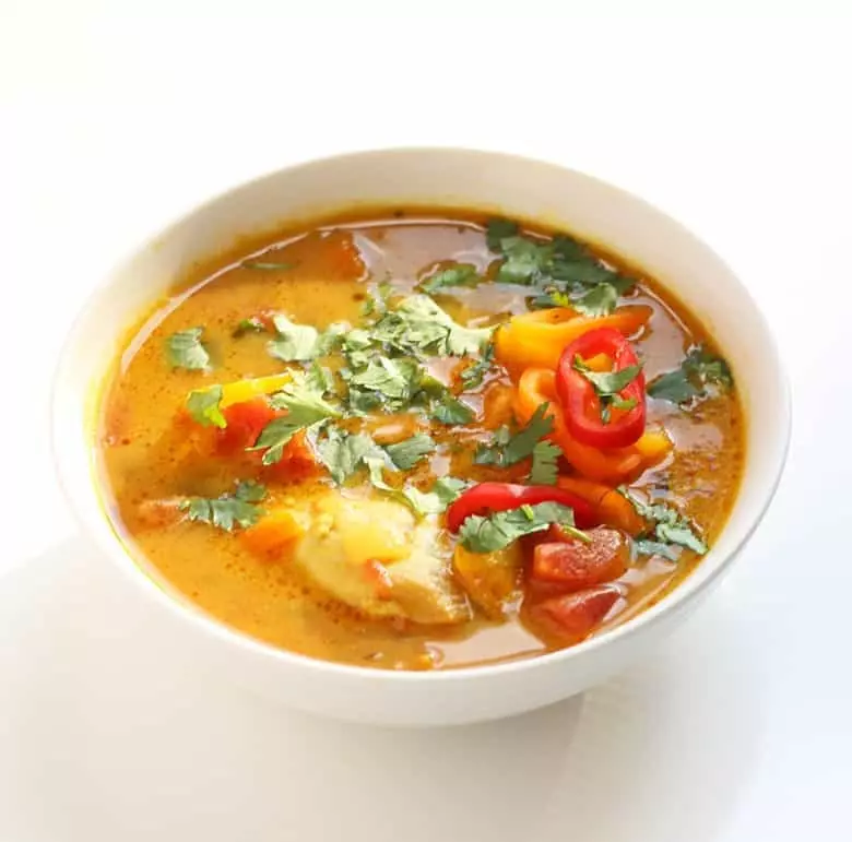 African Groundnut Stew with Chicken. A traditional African soup made with chicken and peanut butter powder.