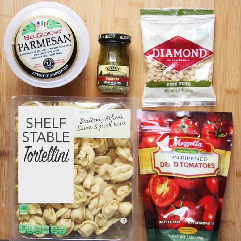 Gourmet Backpacker Tortellini with pesto, pine nuts, sun dried tomatoes and parmesan