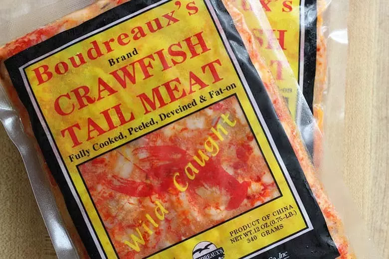 Crawfish meat in a plastic package.