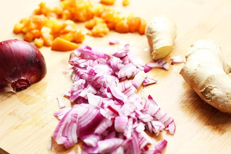 chopped onion and ginger.
