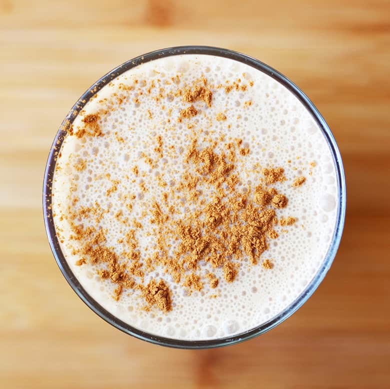 A glass of cashew coffee smoothie