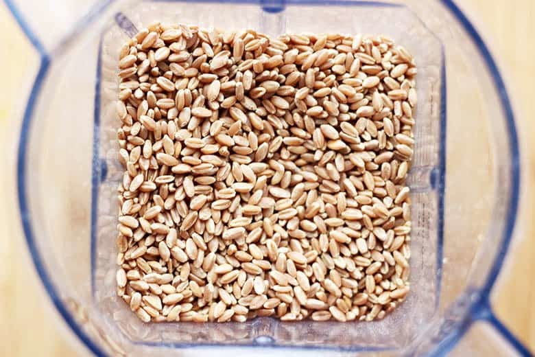 Wheat berries in a high speed blender.