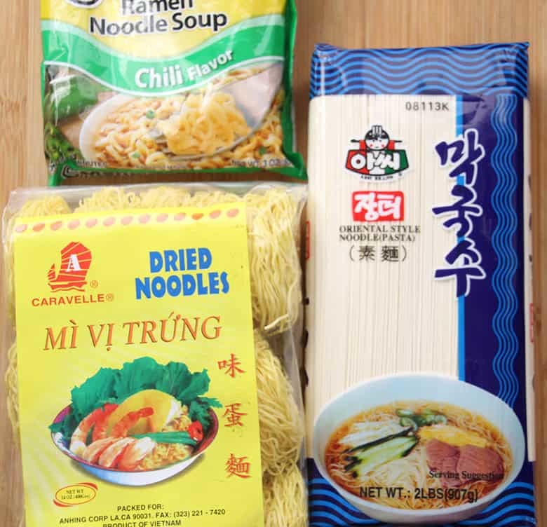 Noodles in packages.
