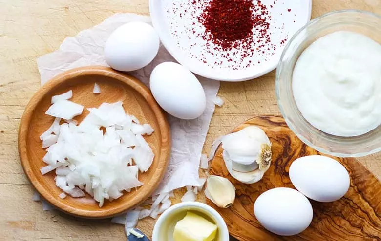 The ingredients for Turkish Eggs.