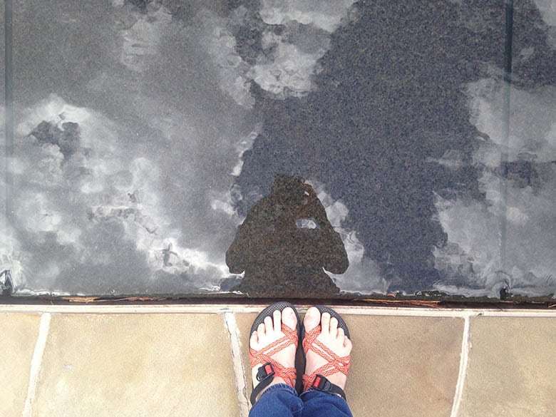 Taking a picture of myself in a reflection pool.