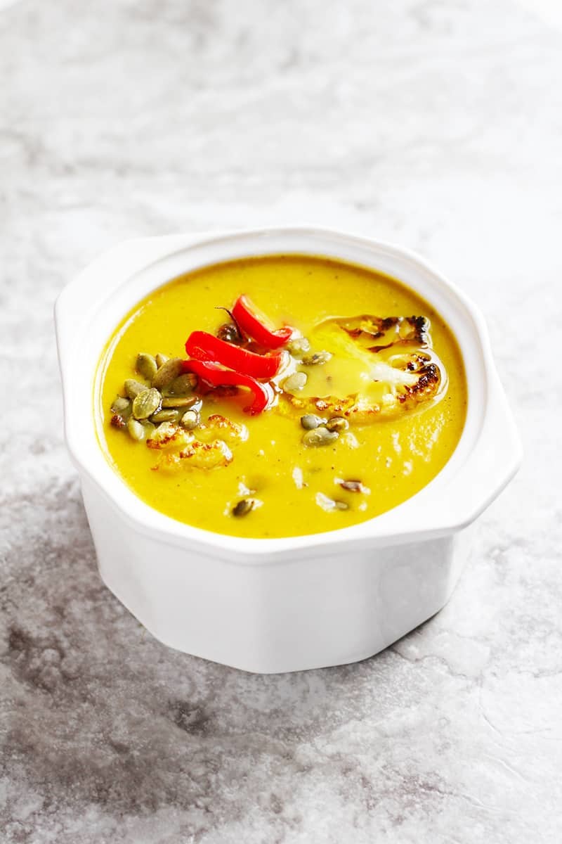 Roasted Cauliflower Soup with Thai Green Curry Paste