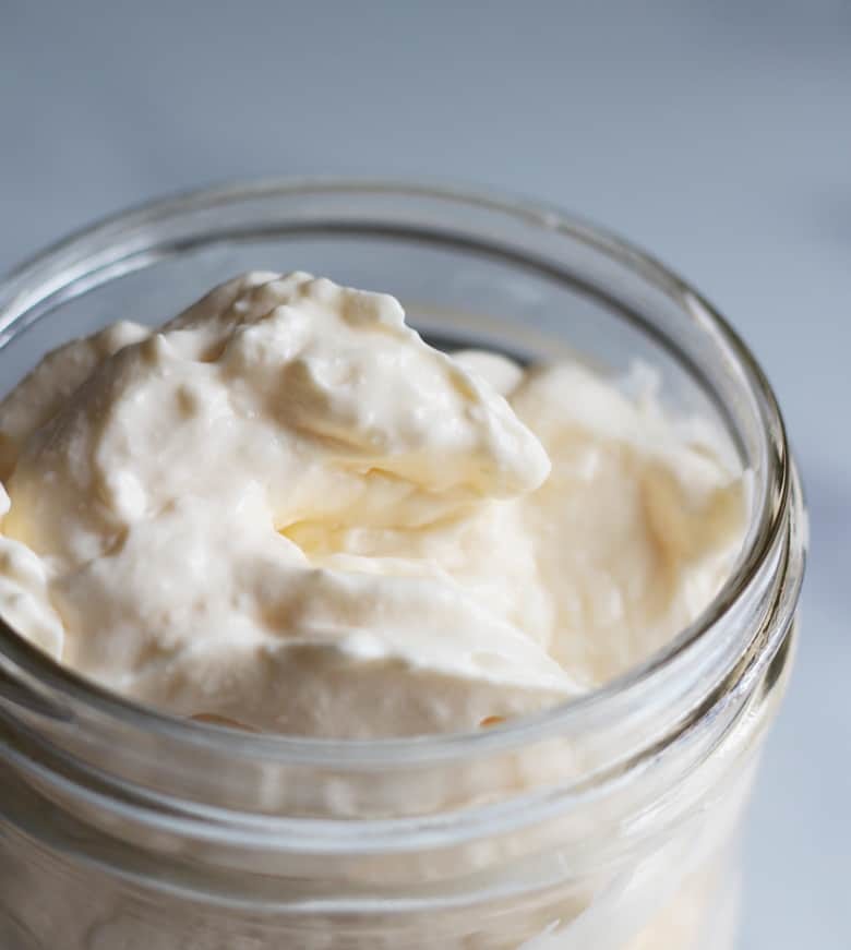 Sour cream in a mason jar.