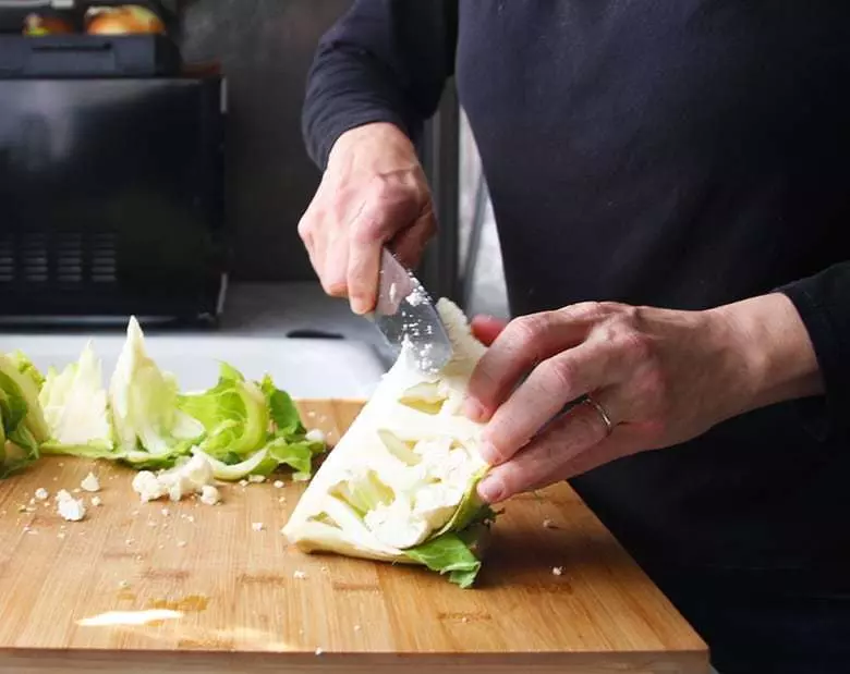 Cutting a cauliflower.