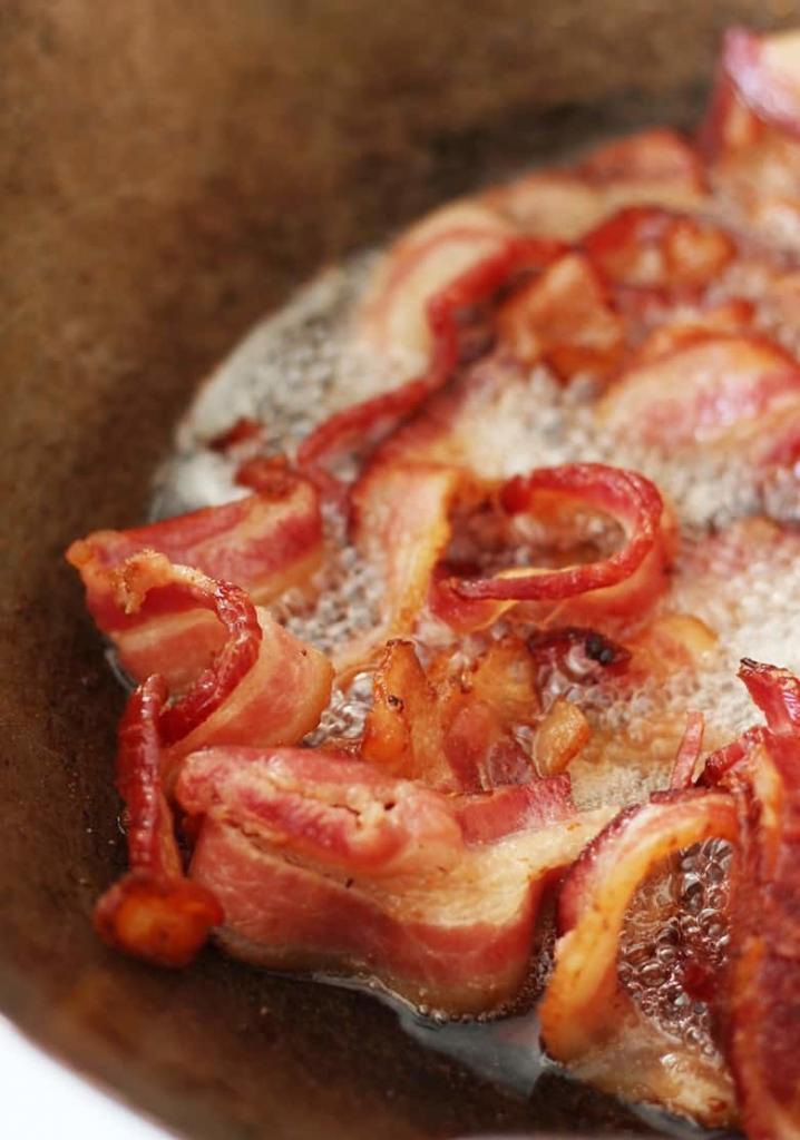 Bacon frying in the pan.
