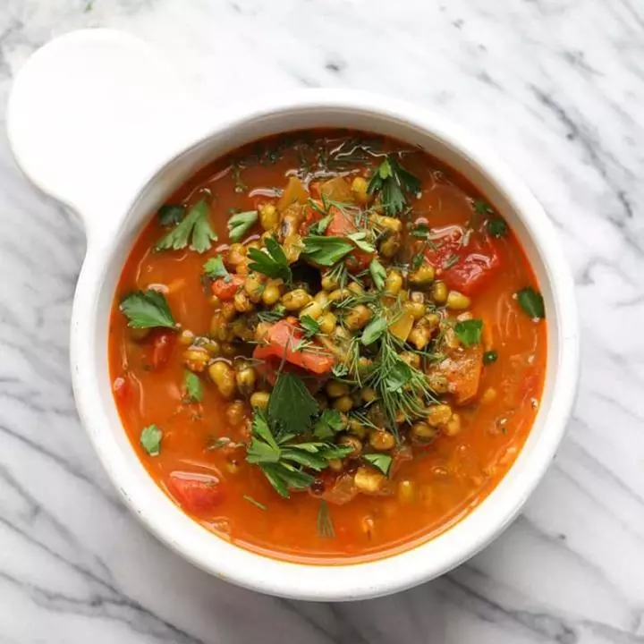A bowl of soup.