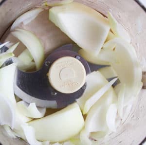 Diced onions in a food processor.