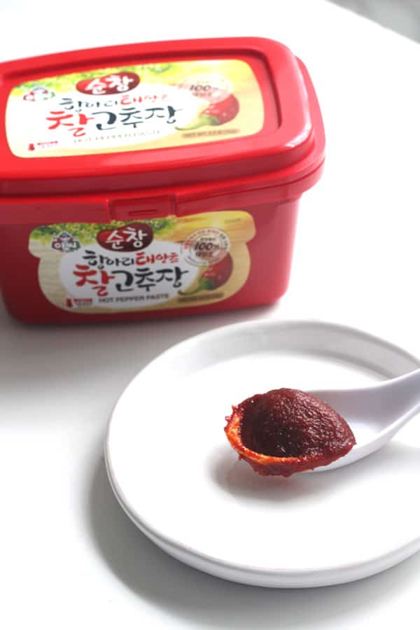 A spoonful of red Gochujang paste.