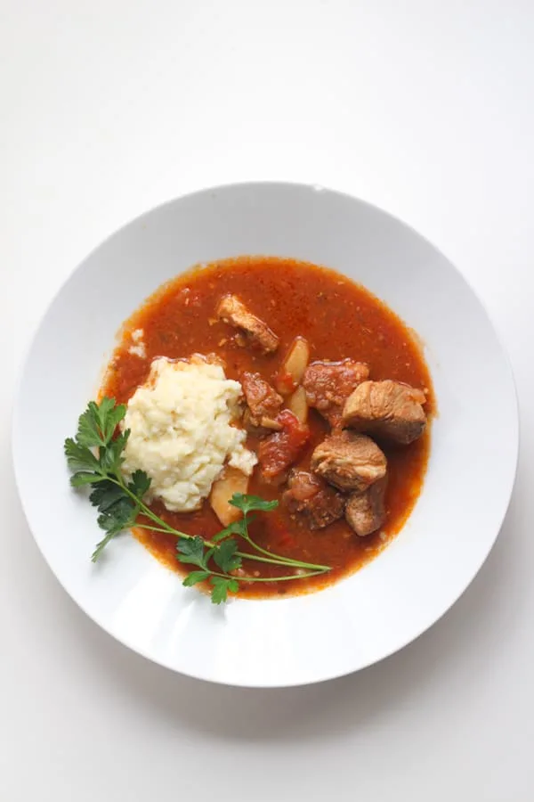 A bowl of Traditional Hungarian goulash.
