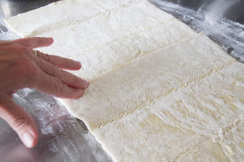 Puff pastry sheets pressed together.