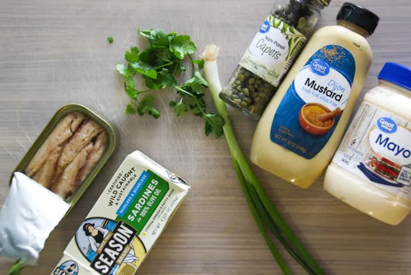 Sardine salad ingredients.