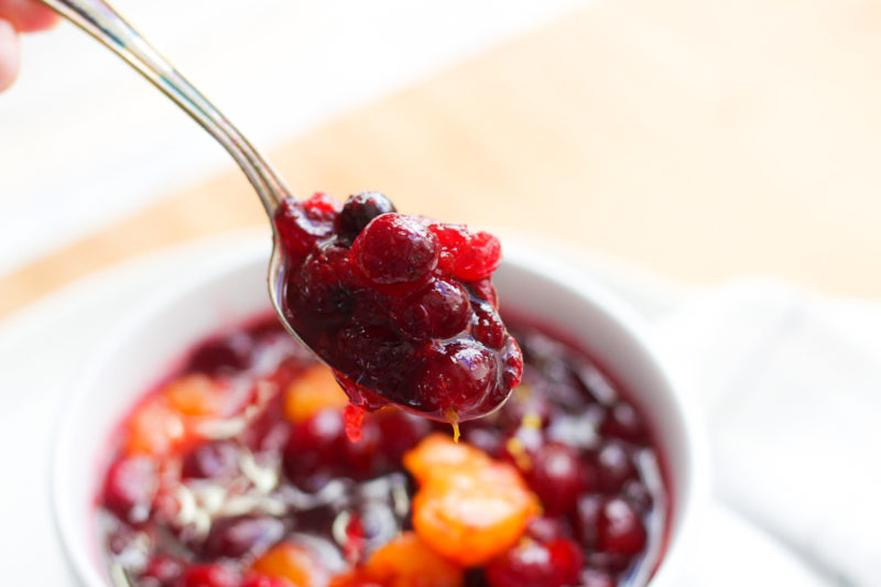 A spoonful of cranberry sauce.