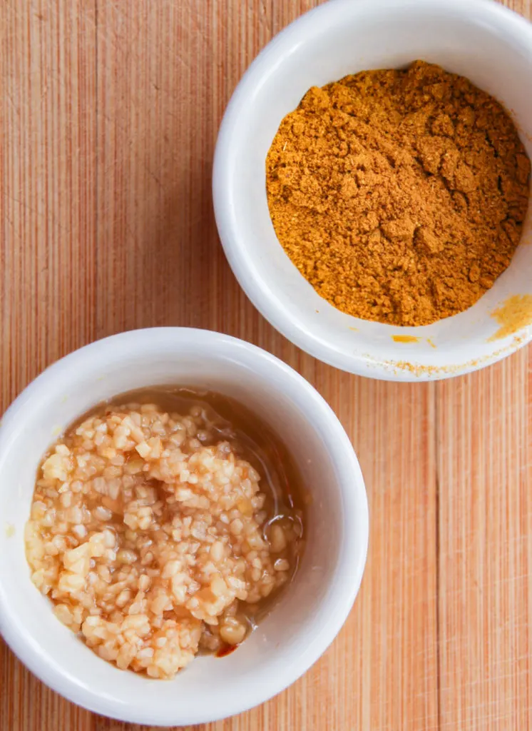 Curry powder and minced garlic.