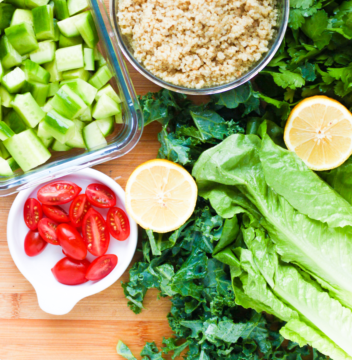 Ingredients for Kale Caesar salad.
